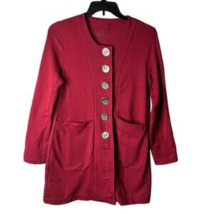 Neon Buddha Red Merlot Jacket Womens Sm Unique  Buttons Detachable Hood